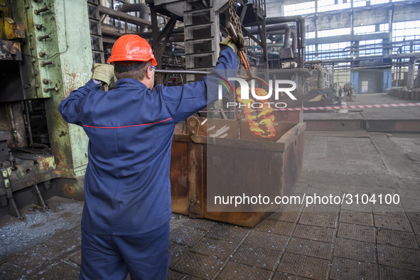 People at work in a forging and mechanical plant in Lozova, Ukraine, on August 31, 2018 