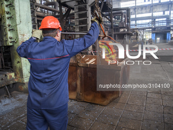 People at work in a forging and mechanical plant in Lozova, Ukraine, on August 31, 2018 (