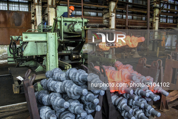 People at work in a forging and mechanical plant in Lozova, Ukraine, on August 31, 2018 