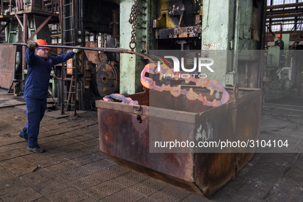 People at work in a forging and mechanical plant in Lozova, Ukraine, on August 31, 2018 