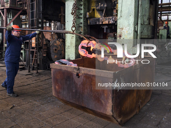 People at work in a forging and mechanical plant in Lozova, Ukraine, on August 31, 2018 (