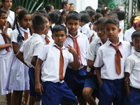 School children attend a field trip to the Royal Botanical Gardens in Peradeniya, Sri Lanka. The Royal Botanical Gardens is located to the w...