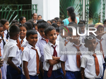 School children attend a field trip to the Royal Botanical Gardens in Peradeniya, Sri Lanka. The Royal Botanical Gardens is located to the w...