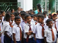 School children attend a field trip to the Royal Botanical Gardens in Peradeniya, Sri Lanka. The Royal Botanical Gardens is located to the w...