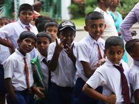 School children attend a field trip to the Royal Botanical Gardens in Peradeniya, Sri Lanka. The Royal Botanical Gardens is located to the w...