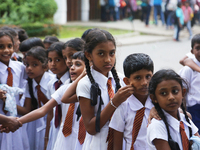 School children attend a field trip to the Royal Botanical Gardens in Peradeniya, Sri Lanka. The Royal Botanical Gardens is located to the w...