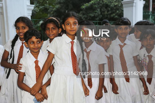 School children attend a field trip to the Royal Botanical Gardens in Peradeniya, Sri Lanka. The Royal Botanical Gardens is located to the w...