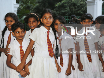 School children attend a field trip to the Royal Botanical Gardens in Peradeniya, Sri Lanka. The Royal Botanical Gardens is located to the w...