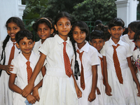 School children attend a field trip to the Royal Botanical Gardens in Peradeniya, Sri Lanka. The Royal Botanical Gardens is located to the w...