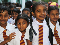 School children attend a field trip to the Royal Botanical Gardens in Peradeniya, Sri Lanka. The Royal Botanical Gardens is located to the w...