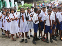 School children attend a field trip to the Royal Botanical Gardens in Peradeniya, Sri Lanka. The Royal Botanical Gardens is located to the w...