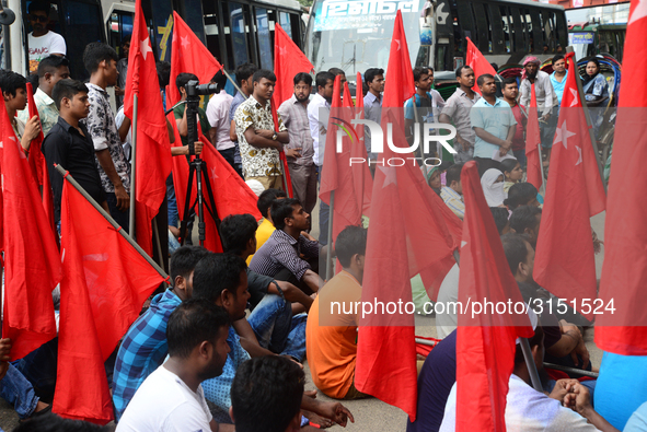 Activists from Bangladeshi garments organization stage demonstration in Dhaka rejecting the government’s decision to raise their minimum mon...