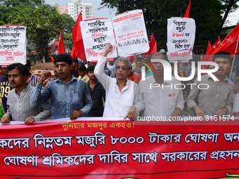 Activists from Bangladeshi garments organization stage demonstration in Dhaka rejecting the government’s decision to raise their minimum mon...