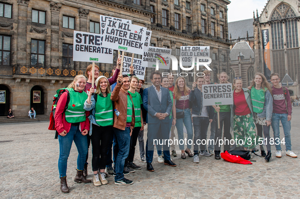 Hundreds of students gathered on 14 September 2018 at the Dam square in Amsterdam, Netherlands to protest against the increase of the intere...