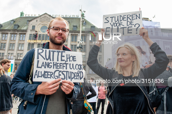 Hundreds of students gathered on 14 September 2018 at the Dam square in Amsterdam, Netherlands to protest against the increase of the intere...