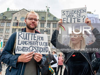 Hundreds of students gathered on 14 September 2018 at the Dam square in Amsterdam, Netherlands to protest against the increase of the intere...