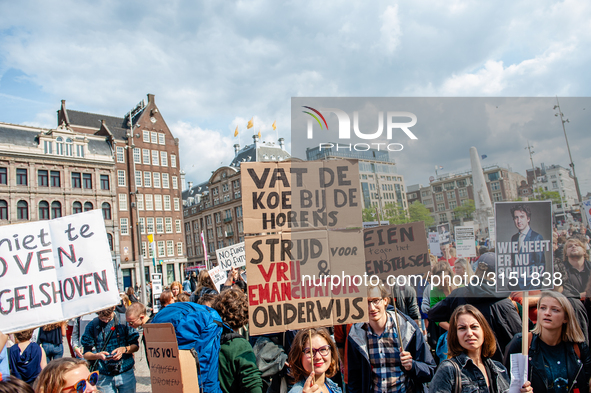 Hundreds of students gathered on 14 September 2018 at the Dam square in Amsterdam, Netherlands to protest against the increase of the intere...