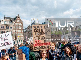 Hundreds of students gathered on 14 September 2018 at the Dam square in Amsterdam, Netherlands to protest against the increase of the intere...