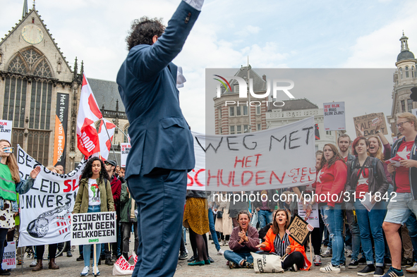 Hundreds of students gathered on 14 September 2018 at the Dam square in Amsterdam, Netherlands to protest against the increase of the intere...