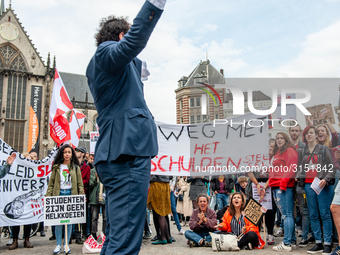 Hundreds of students gathered on 14 September 2018 at the Dam square in Amsterdam, Netherlands to protest against the increase of the intere...