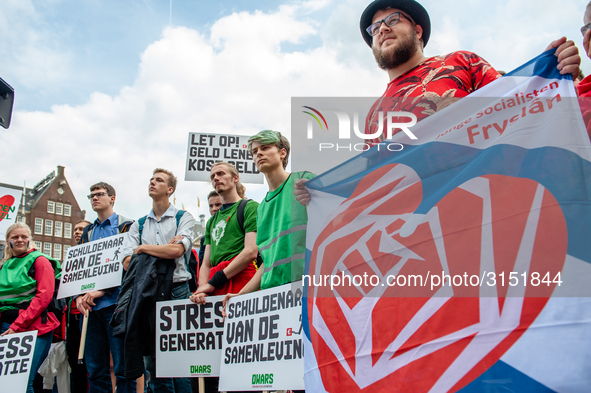 Hundreds of students gathered on 14 September 2018 at the Dam square in Amsterdam, Netherlands to protest against the increase of the intere...