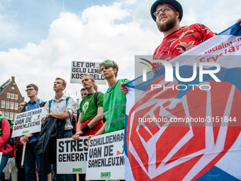 Hundreds of students gathered on 14 September 2018 at the Dam square in Amsterdam, Netherlands to protest against the increase of the intere...