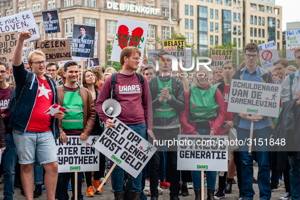 Hundreds of students gathered on 14 September 2018 at the Dam square in Amsterdam, Netherlands to protest against the increase of the intere...