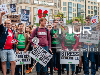 Hundreds of students gathered on 14 September 2018 at the Dam square in Amsterdam, Netherlands to protest against the increase of the intere...