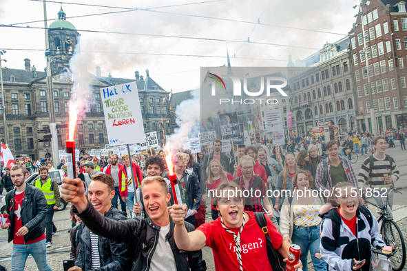 Hundreds of students gathered on 14 September 2018 at the Dam square in Amsterdam, Netherlands to protest against the increase of the intere...