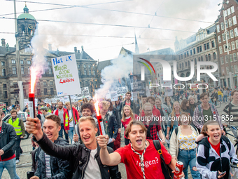 Hundreds of students gathered on 14 September 2018 at the Dam square in Amsterdam, Netherlands to protest against the increase of the intere...