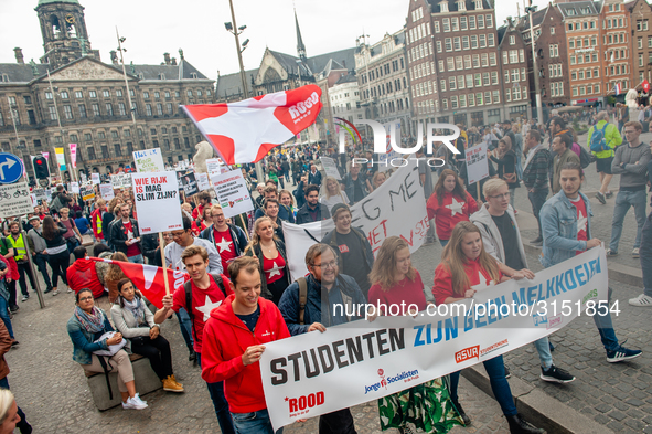 Hundreds of students gathered on 14 September 2018 at the Dam square in Amsterdam, Netherlands to protest against the increase of the intere...