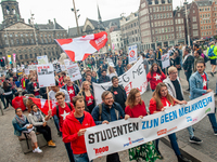 Hundreds of students gathered on 14 September 2018 at the Dam square in Amsterdam, Netherlands to protest against the increase of the intere...