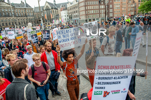 Hundreds of students gathered on 14 September 2018 at the Dam square in Amsterdam, Netherlands to protest against the increase of the intere...