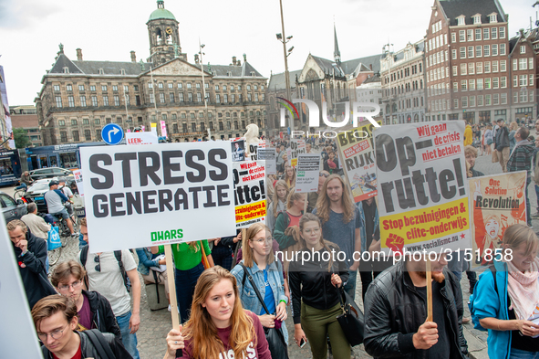 Hundreds of students gathered on 14 September 2018 at the Dam square in Amsterdam, Netherlands to protest against the increase of the intere...