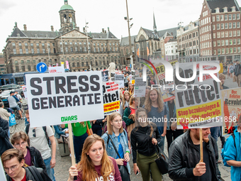 Hundreds of students gathered on 14 September 2018 at the Dam square in Amsterdam, Netherlands to protest against the increase of the intere...