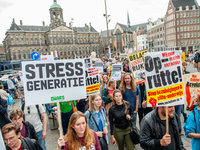 Hundreds of students gathered on 14 September 2018 at the Dam square in Amsterdam, Netherlands to protest against the increase of the intere...