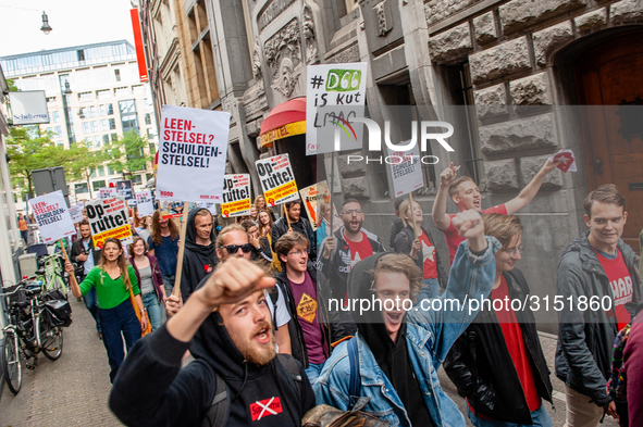 Hundreds of students gathered on 14 September 2018 at the Dam square in Amsterdam, Netherlands to protest against the increase of the intere...