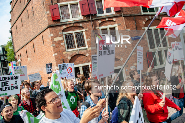 Hundreds of students gathered on 14 September 2018 at the Dam square in Amsterdam, Netherlands to protest against the increase of the intere...