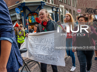 Hundreds of students gathered on 14 September 2018 at the Dam square in Amsterdam, Netherlands to protest against the increase of the intere...