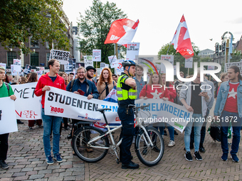 Hundreds of students gathered on 14 September 2018 at the Dam square in Amsterdam, Netherlands to protest against the increase of the intere...