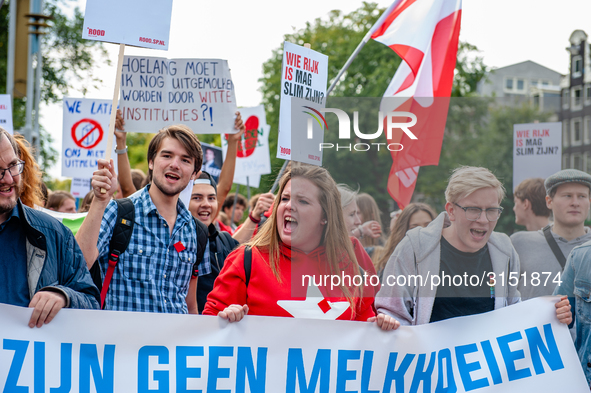 Hundreds of students gathered on 14 September 2018 at the Dam square in Amsterdam, Netherlands to protest against the increase of the intere...