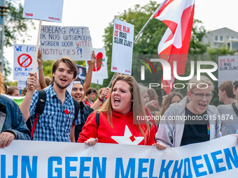 Hundreds of students gathered on 14 September 2018 at the Dam square in Amsterdam, Netherlands to protest against the increase of the intere...