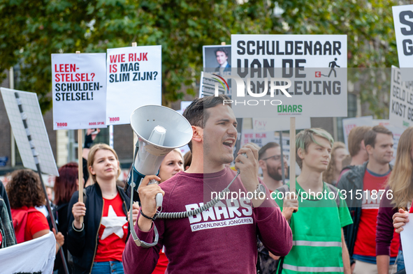 Hundreds of students gathered on 14 September 2018 at the Dam square in Amsterdam, Netherlands to protest against the increase of the intere...