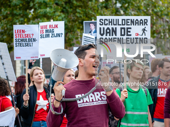 Hundreds of students gathered on 14 September 2018 at the Dam square in Amsterdam, Netherlands to protest against the increase of the intere...