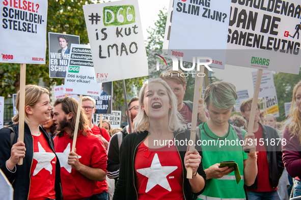 Hundreds of students gathered on 14 September 2018 at the Dam square in Amsterdam, Netherlands to protest against the increase of the intere...