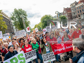 Hundreds of students gathered on 14 September 2018 at the Dam square in Amsterdam, Netherlands to protest against the increase of the intere...