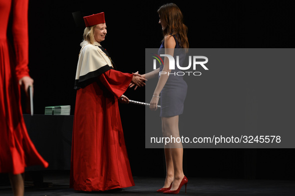 Dorota Segda, a Polish stage, film and television actress, and also the rector of the school, welcomes new students, during the 73rd inaugur...