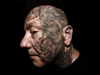 Portraits of tattooed people, in Milan, Italy. (