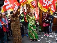  The subcontractors of the Park Hyatt Vendôme, who have been on strike for 18 days, and who were dislodged by the police from the Parisian p...