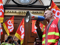  The subcontractors of the Park Hyatt Vendôme, who have been on strike for 18 days, and who were dislodged by the police from the Parisian p...